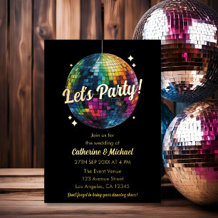 Retro 70's Party Disco Ball Sparkle Glam Wedding Foil Invitation