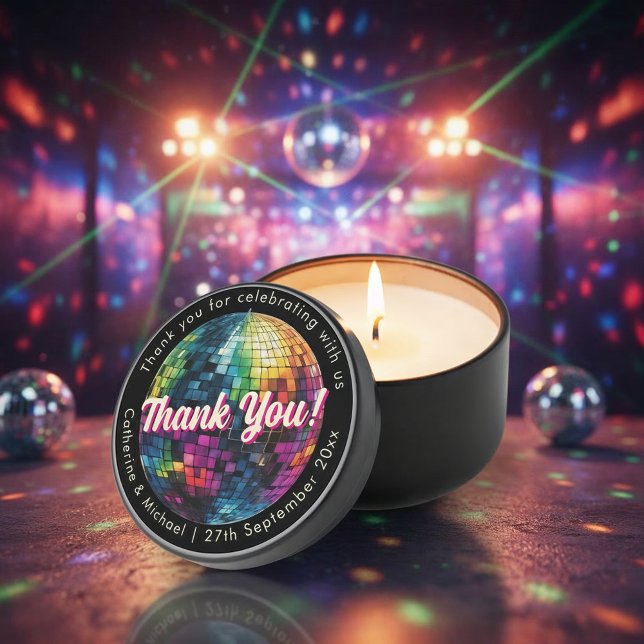 Retro 70's Party Disco Ball Sparkle Glam Wedding  Mini Candle Favors (Angled view groovy colorful musical night glamour dance themed wedding Candle Favor
)