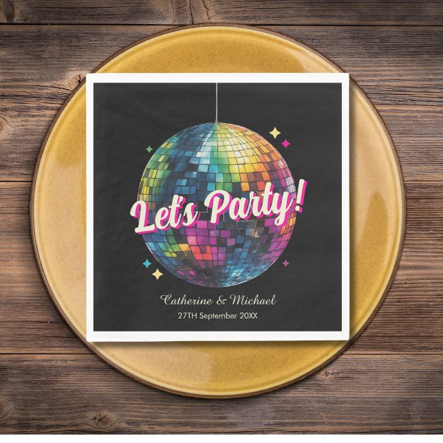 Retro 70's Party Disco Ball Sparkle Glam Wedding  Napkins (Flat lay retro 70s disco ball wedding dance floor wedding after party Napkin)