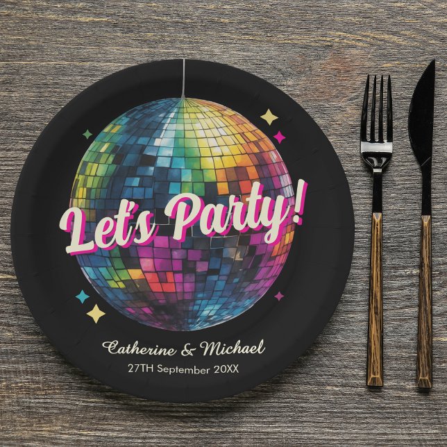 Retro 70's Party Disco Ball Sparkle Glam Wedding  Paper Plates (Creator Uploaded)