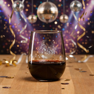 Retro 70's Party Disco Ball Sparkle Glam Wedding  Stemless Wine Glass
