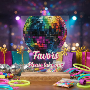 Retro 70's Party Disco Ball Wedding Favors Acrylic Sign