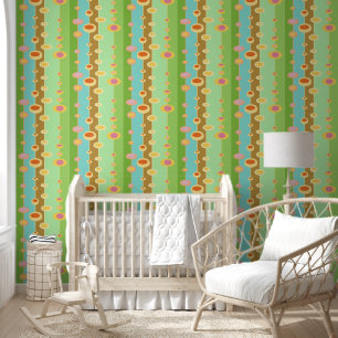 Retro 70s pastel brights sun grass and sky wallpaper