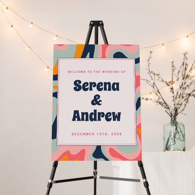 Retro 70s Pastel Groovy Abstract Welcome Foam Board (In Situ (Stand))