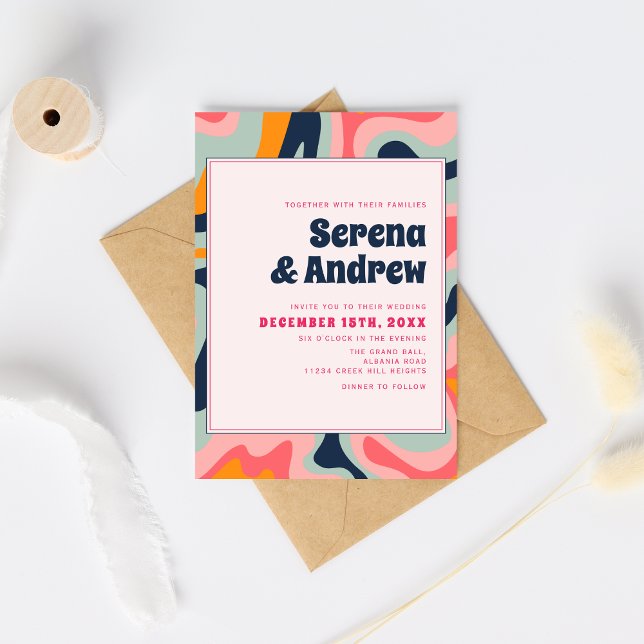 Retro 70s Pastel Pink Groovy Abstract Invitation (Creator Uploaded)