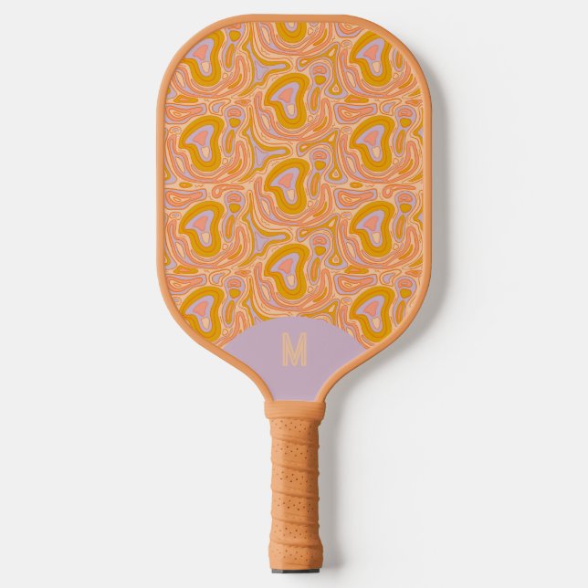 Retro 70's Pastel Purple Monogram Topography  Pickleball Paddle (Front)