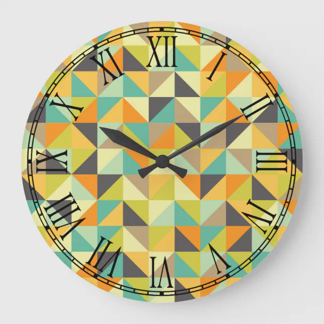 Pattern Retro Clock Retro 70s Pattern Large Clock | Zazzle