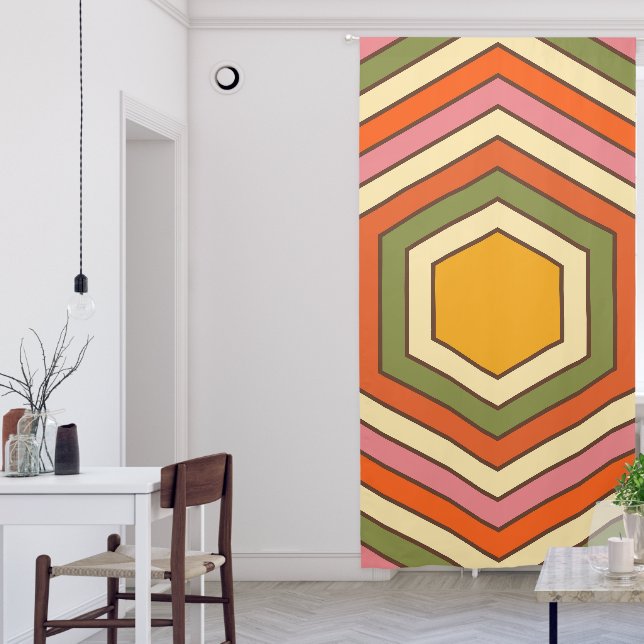 Retro 70s Pattern Orange Brown Yellow Blackout Curtains (Living Room)