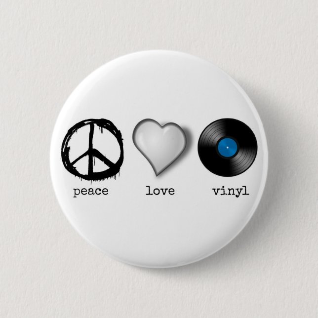 Retro 70s Peace Love Vinyl Pinback Button (Front)