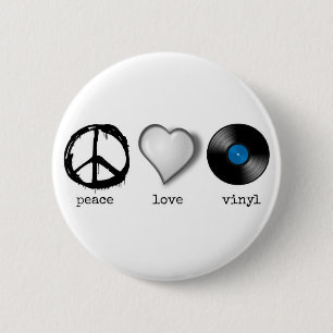 Retro 70s Peace Love Vinyl Pinback Button