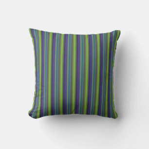 Retro 70s Peacock Palette Vertical Stripes Throw Pillow