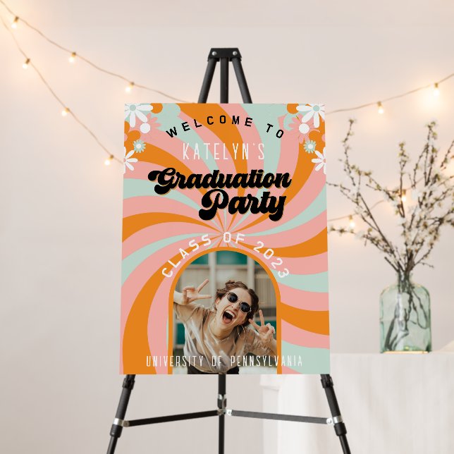 Retro 70s Photo Graduation Party Welcome Sign (In Situ (Stand))