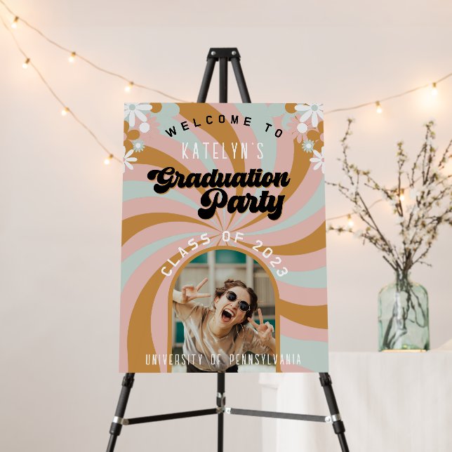 Retro 70s Photo Graduation Party Welcome Sign (In Situ (Stand))