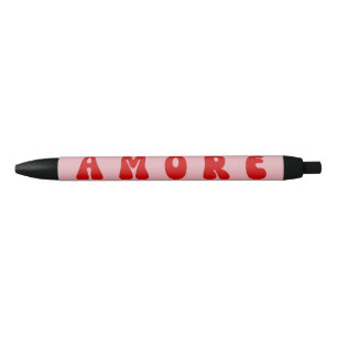 Retro 70s Pink and Red AMORE Bubble Font Pen