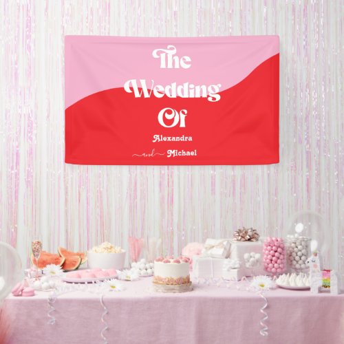 Retro 70s Pink and Red Neon Wedding Banner