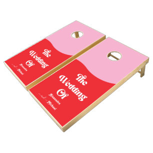 Retro 70s Pink and Red Neon Wedding Cornhole Set