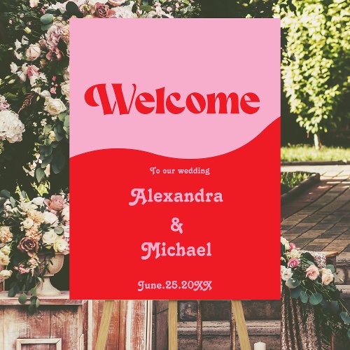 Retro 70s Pink and Red Neon Wedding Foam Board