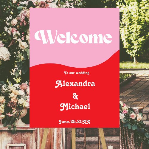 Retro 70s Pink and Red Neon Wedding Foam Board