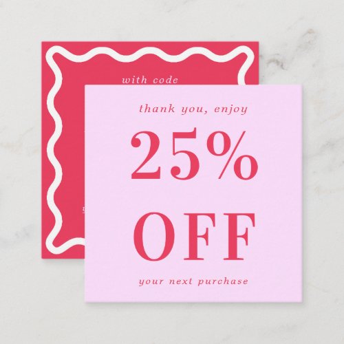 Retro 70s Pink and Red Wavy Border Small Business Discount Card