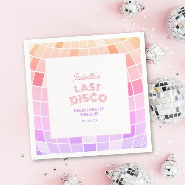 Retro 70s Pink Disco Ball Bachelorette Weekend Napkins (Creator Uploaded)
