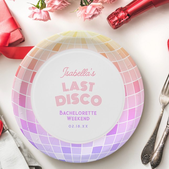 Retro 70s Pink Disco Ball Bachelorette Weekend Paper Plates (Creator Uploaded)