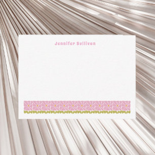 Retro 70s pink Floral Personalized Flat Note Card