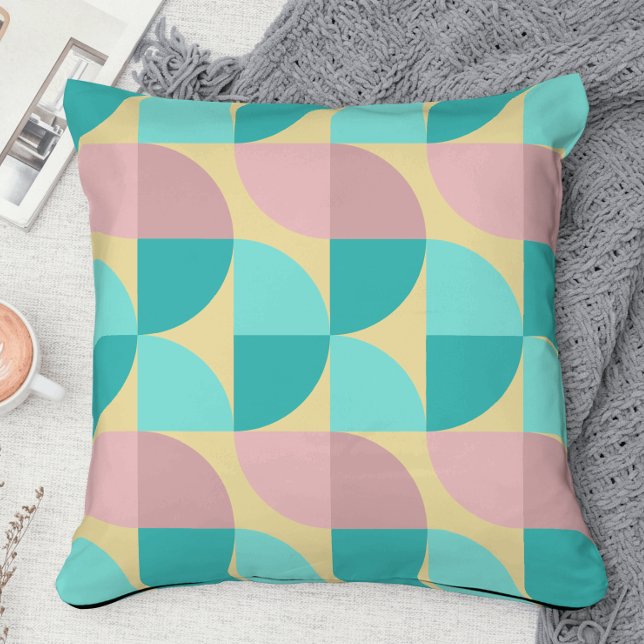 retro 70s  Pink teal & yellow mid century abstract Throw Pillow (Creator Uploaded)