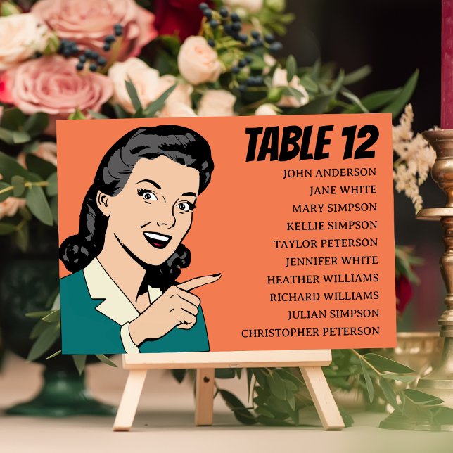 Retro 70's Pop Art Comic Book Fun Wedding Table Number (Creator Uploaded)