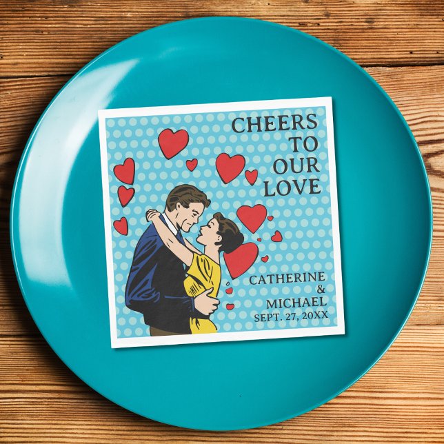 Retro 70's Pop Art Comic Book Romantic Fun Wedding Napkins (Creator Uploaded)
