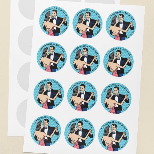 Retro 70s Pop Art Comic Book Romantic Wedding Classic Round Sticker