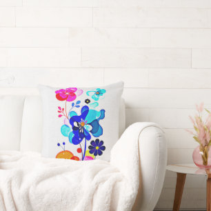 Retro 70s Psychedelic Abstract Fluid Floral Throw Pillow