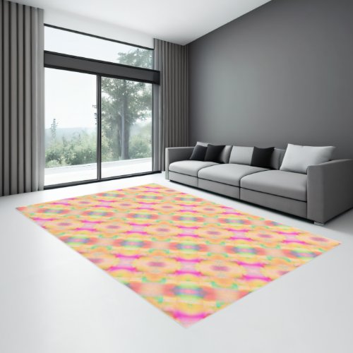 Retro 70s psychedelic orange pink geometric rug