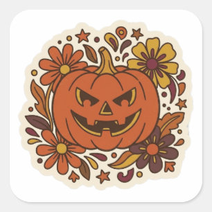 Retro 70s Pumpkin Halloween Floral Sticker