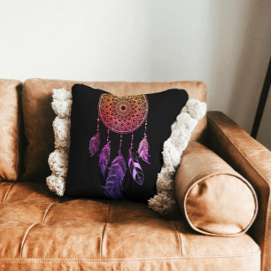 retro 70s purple dreamcatcher feather Symbol Throw Pillow
