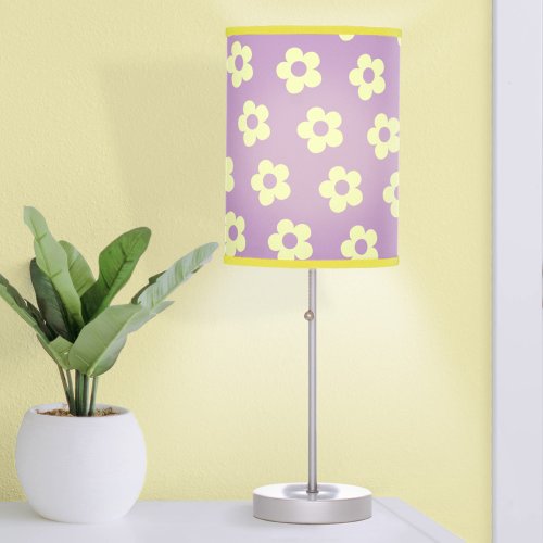Retro 70s Purple Yellow Floral Pattern Table Lamp