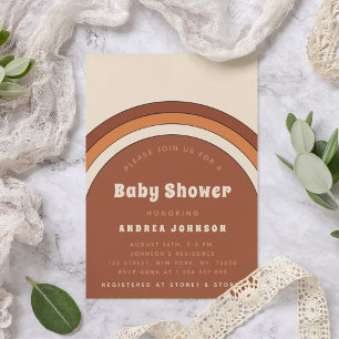 Retro 70s  Rainbow Arch Terracotta Baby Shower Invitation