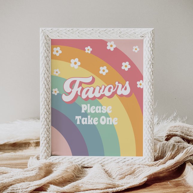 Retro 70s Rainbow Daisy Birthday Favors Sign (Creator Uploaded)
