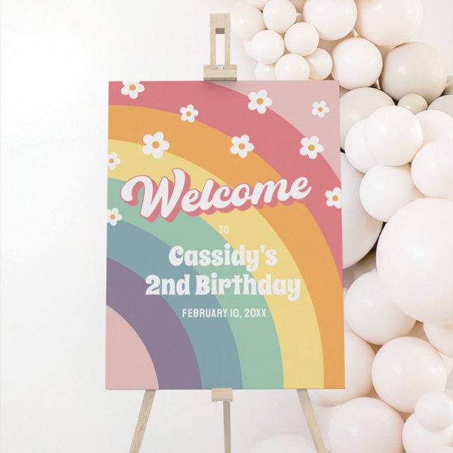 Retro 70s Rainbow Daisy Birthday Welcome Sign (Creator Uploaded)