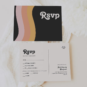 Retro 70's Rainbow Dark Menu Choice RSVP Postcard
