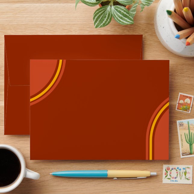 Retro 70s Rainbow Groovy Arch Wedding  Envelope (Desk)