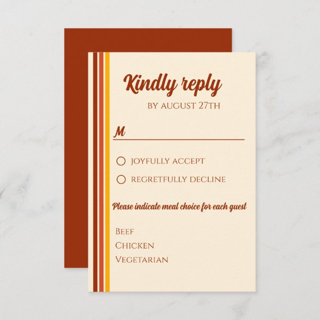 Retro 70s Rainbow Groovy Terracotta Orange Wedding RSVP Card (Front/Back)