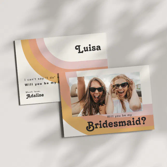 Retro 70's Rainbow Photo Bridesmaid Proposal Card | Zazzle