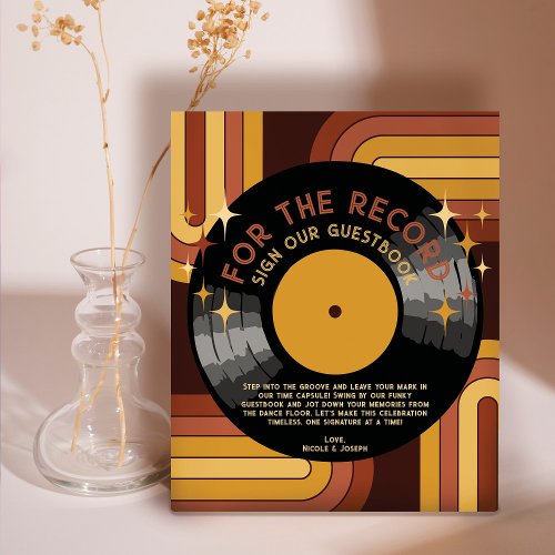 Retro 70s Rainbow Vinyl Record Wedding Guestbook Pedestal Sign