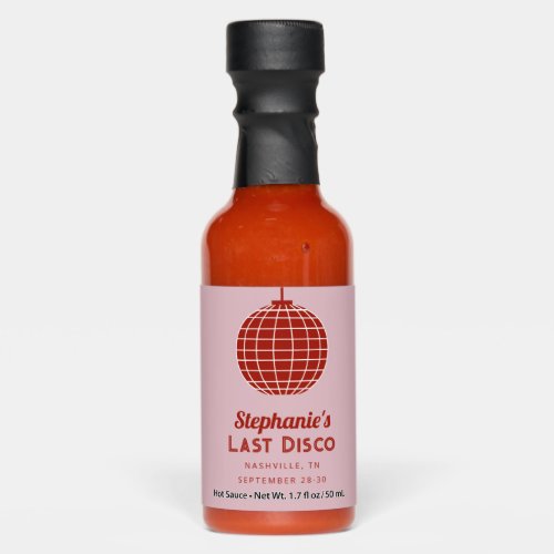 Retro 70s Red and Pink Last Disco Bachelorette  Hot Sauces