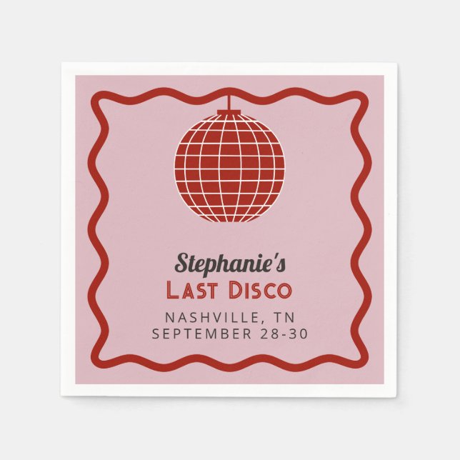 Retro 70s Red and Pink Last Disco Bachelorette  Napkins (Front)