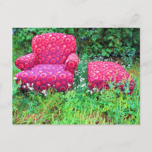 Retro 70s Red Circles Abandoned Chair Set Postcard