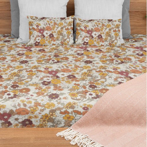 Retro 70s Rust Mustard Olive and Sage Wildflower Duvet Cover