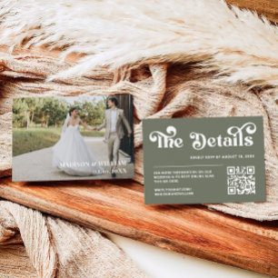 Retro 70s Sage Green Wedding Website Qr Code Enclosure Card