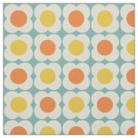 Retro 70s Scandi Flowers - Orange &amp; Yellow on Blue Fabric