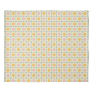 Retro 70s Scandi Flowers - Pink and Yellow on Gray Duvet Cover